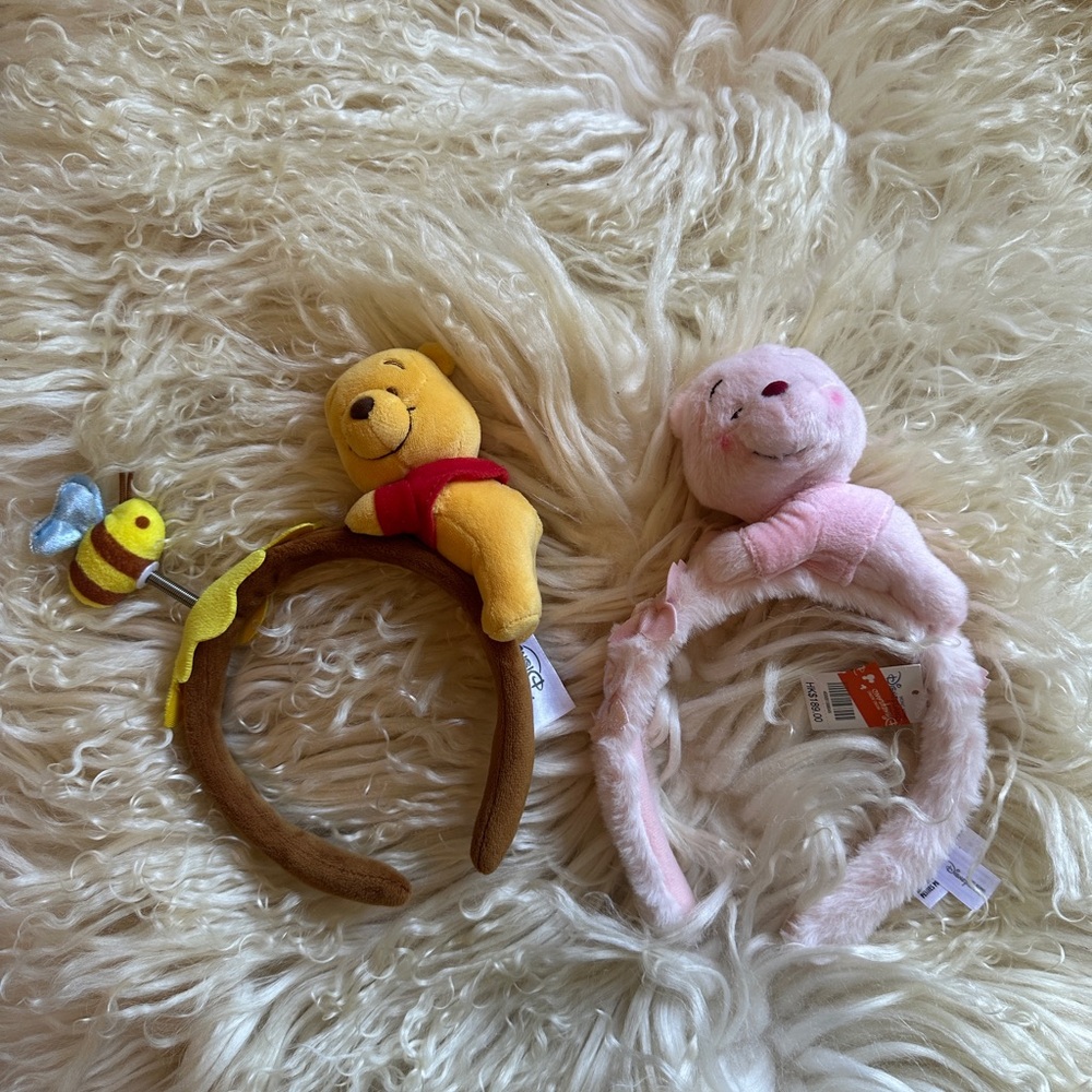 Winnie the Pooh and Sakura Pooh Plush Headbands - Yellow and Pink